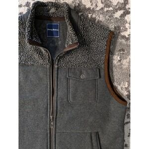 Tommy Bahama Men Charcoal Gray Sherpa Fleece Lined Vest Zip Pocket Outerwear